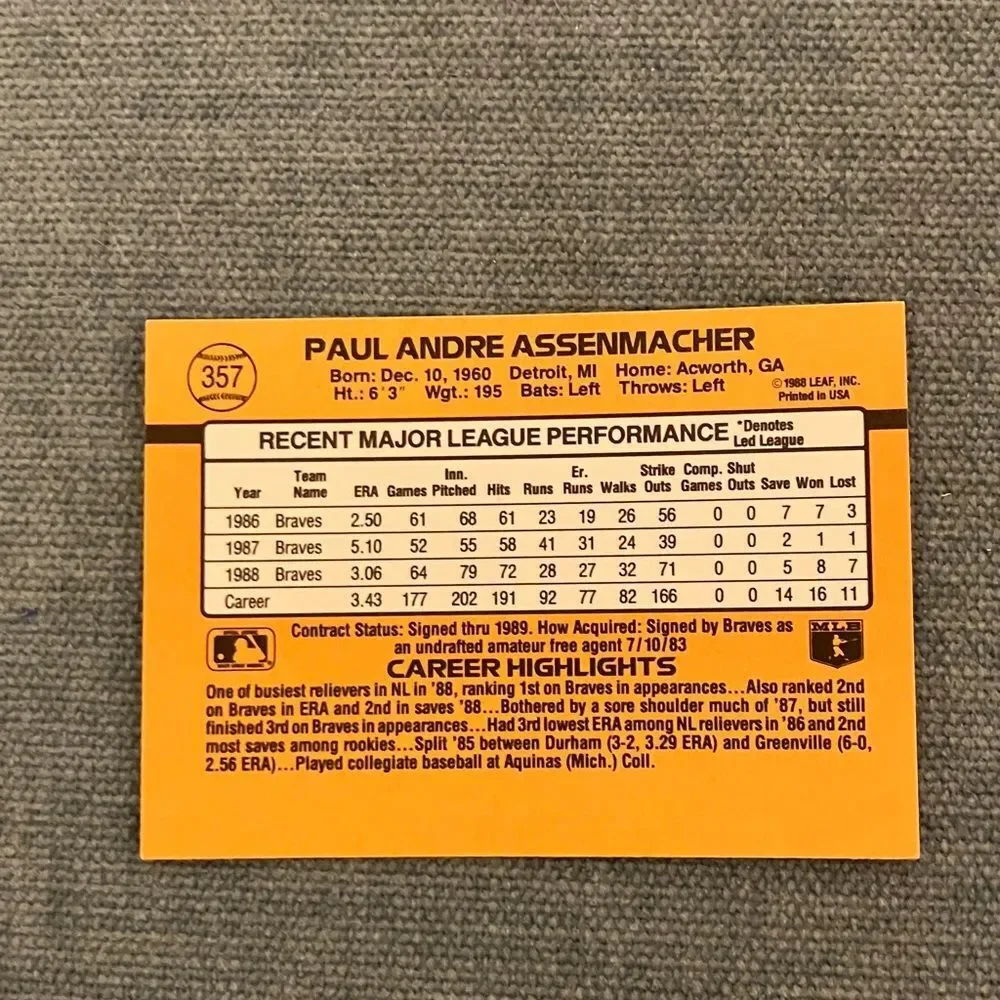 1989 Donruss Atlanta Braves Baseball Card Trading Card
